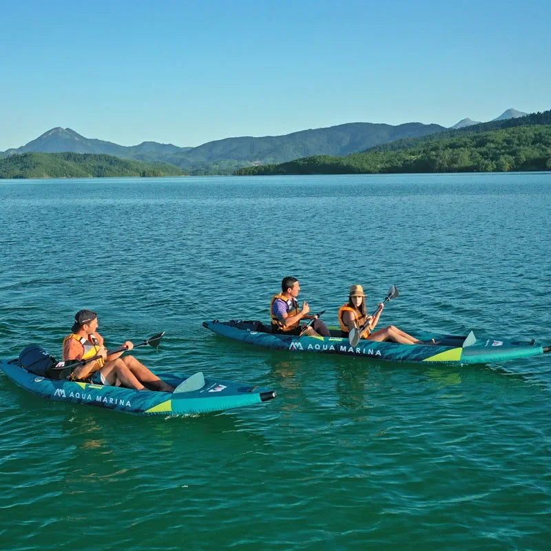 STEAM Aqua Marina Kayak 2025 Upgraded Printing Pattern Reinforced PVC Drop‑Stitch Floor V‑Shape Keel High‑Back Seat Fins and Footrest, Single or Tandem
