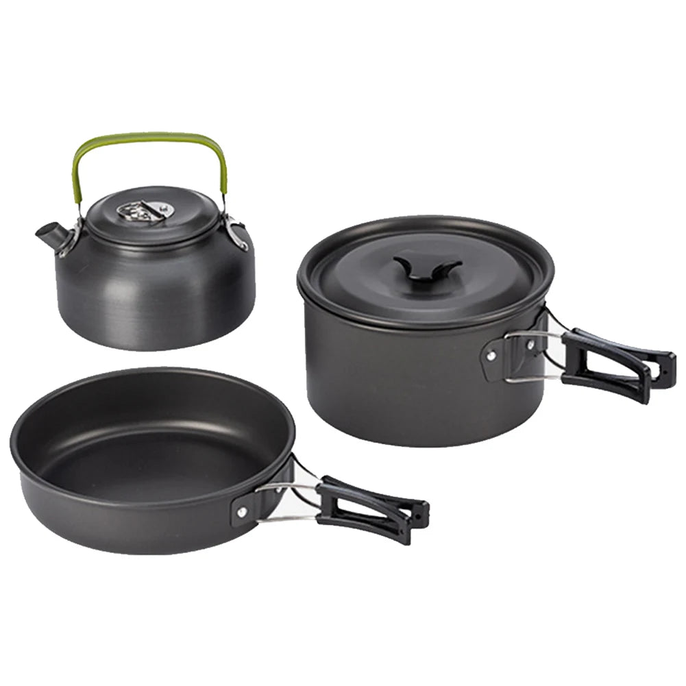 3PCS Camping Cookware Set Pot Pan Kettle Set Portable Cooker for 2 to 3 People with Mesh Bag for Camping Backpacking Outdoor Picnic
