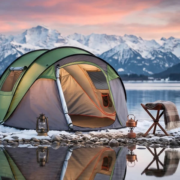 4 Person Pop Up Camping Tent Instant Setup Waterproof Family Tent with Front Awning Automatic Throw Pop Up Tent 280x200x120cm Green Outdoor Hiking Beach Backpacking Tent 3 to 4 People