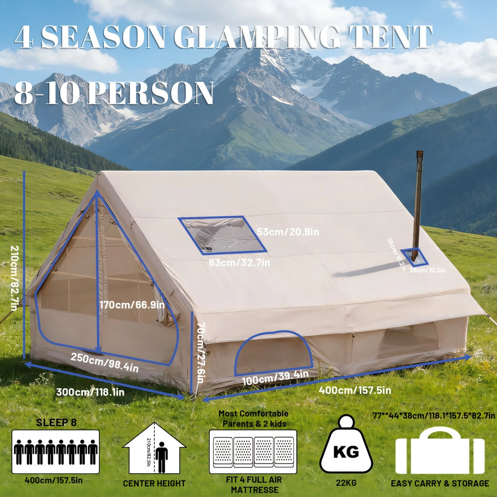 Large Inflatable Camping Tent with Skylight Quick Air Flow and Breathable Mesh Design Summer Glamping Hot Tent