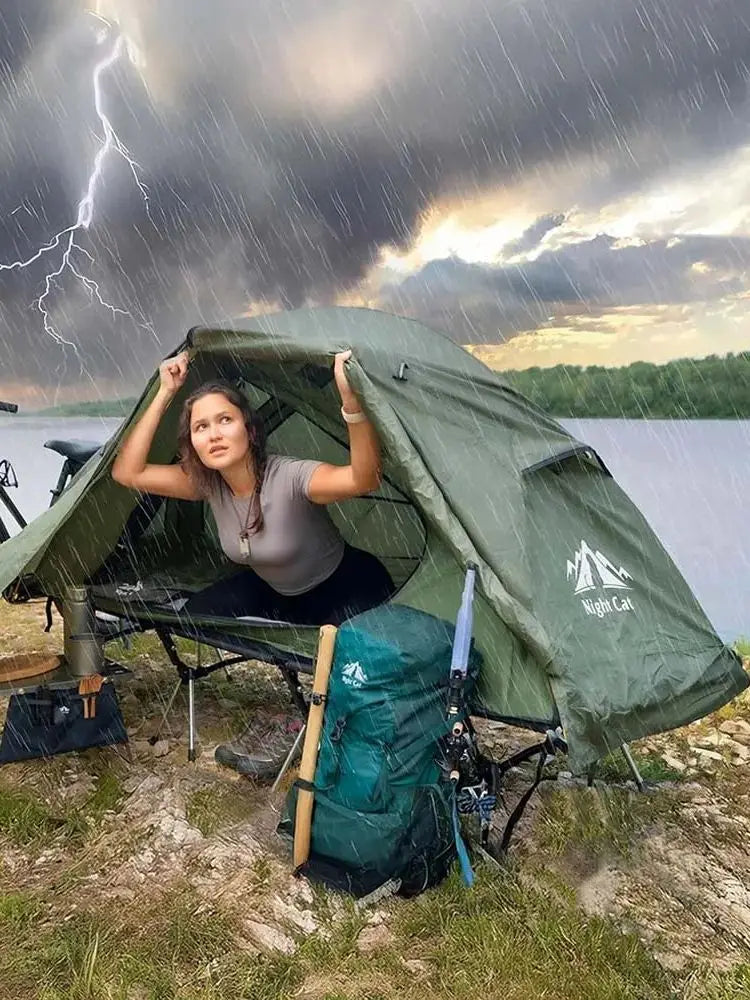 Elevated Camping Cot Tent with 16 Legs Heavy Duty Off Ground Tent for 1 Person Rainfly Quick Setup for Fishing Hunting Beach