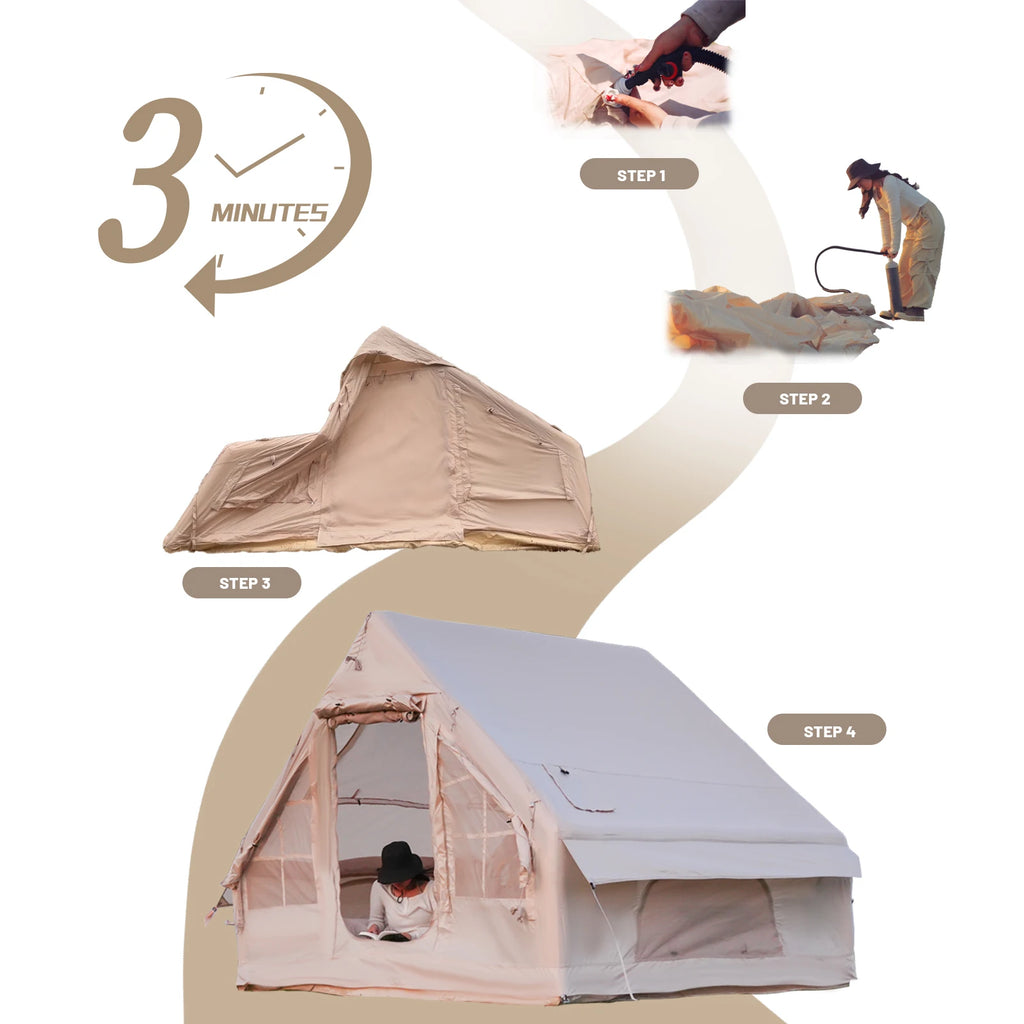 Inflatable Portable Camping Tent - Quick-Setup Waterproof Shelter with Stove Jack