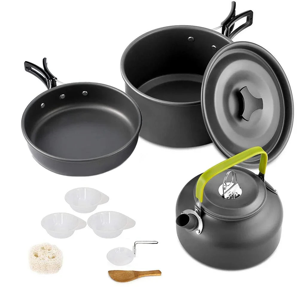 Outdoor Camping Cookware Set Aluminum Non Stick Pot Portable Tableware Cookware Cooking Pot Bowl for Hiking BBQ Picnic