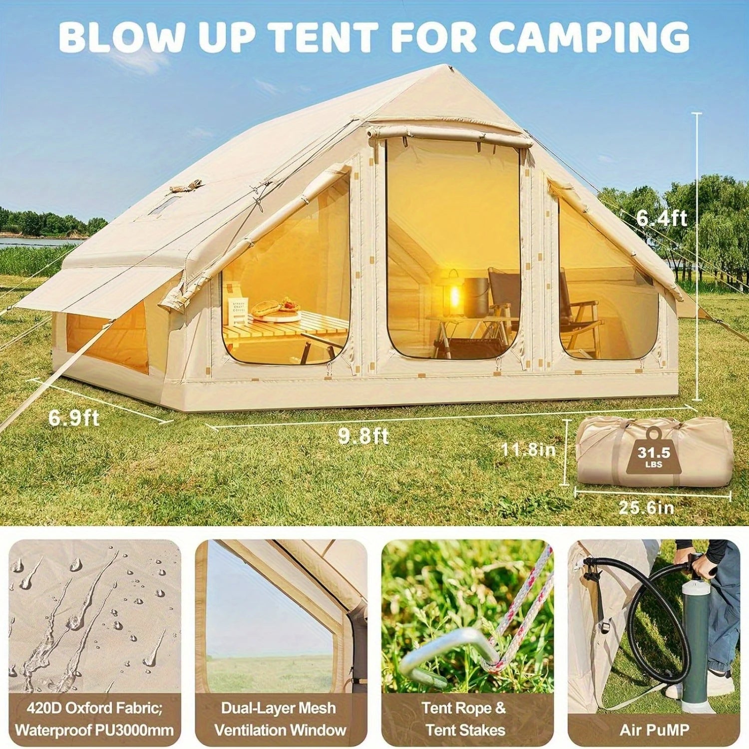 Inflatable Tent With Skylight and Chimney
