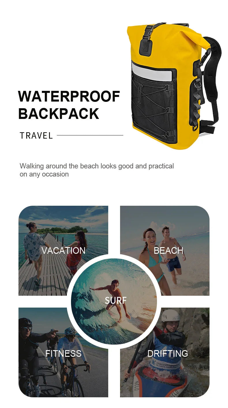 35L Waterproof Dry Bag Backpack Roll Top Bag Pocket for Outdoor Water Sports Beach Camping