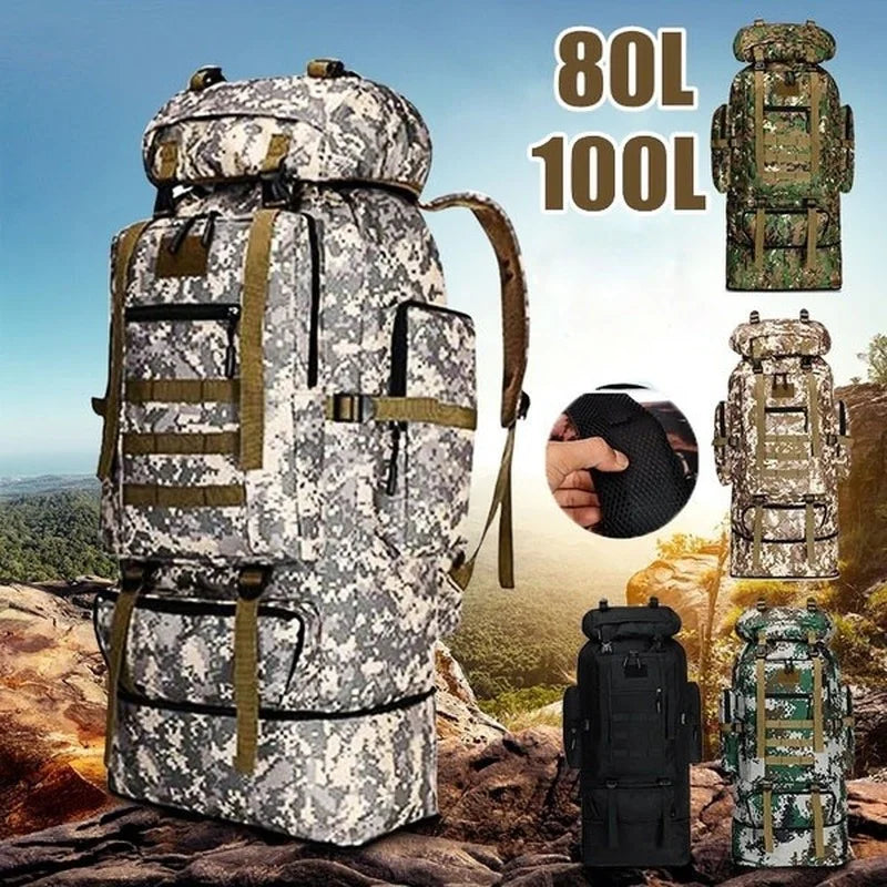80L 100L Mountaineering Bag Climb Bag Tactical Backpack Large Outdoor Hiking Camping Travel Backpack