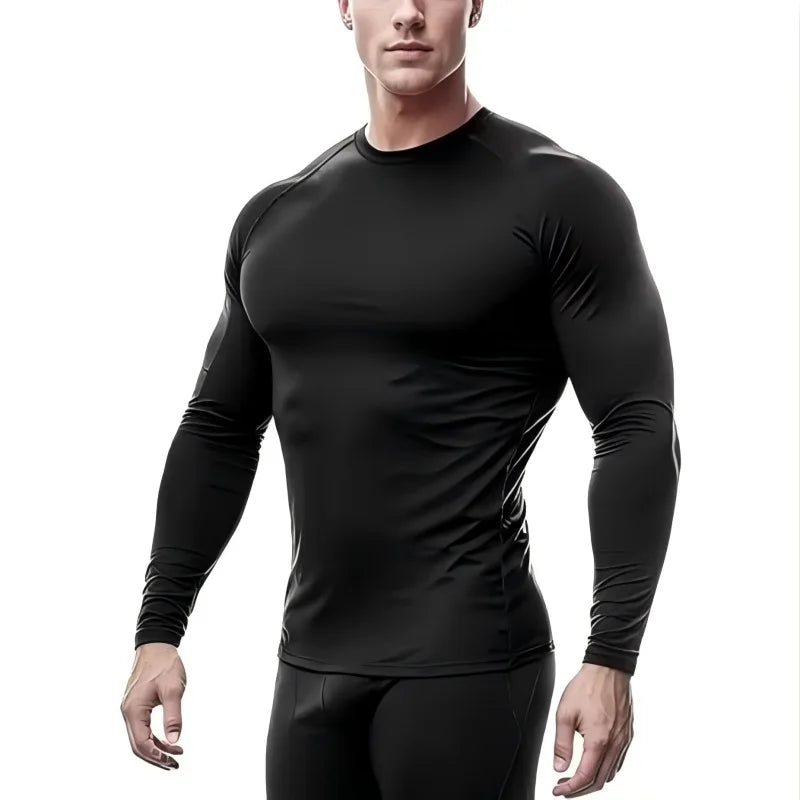 Mens Bodybuilding Sports T Shirt Quick Dry Long Sleeve Compression Top