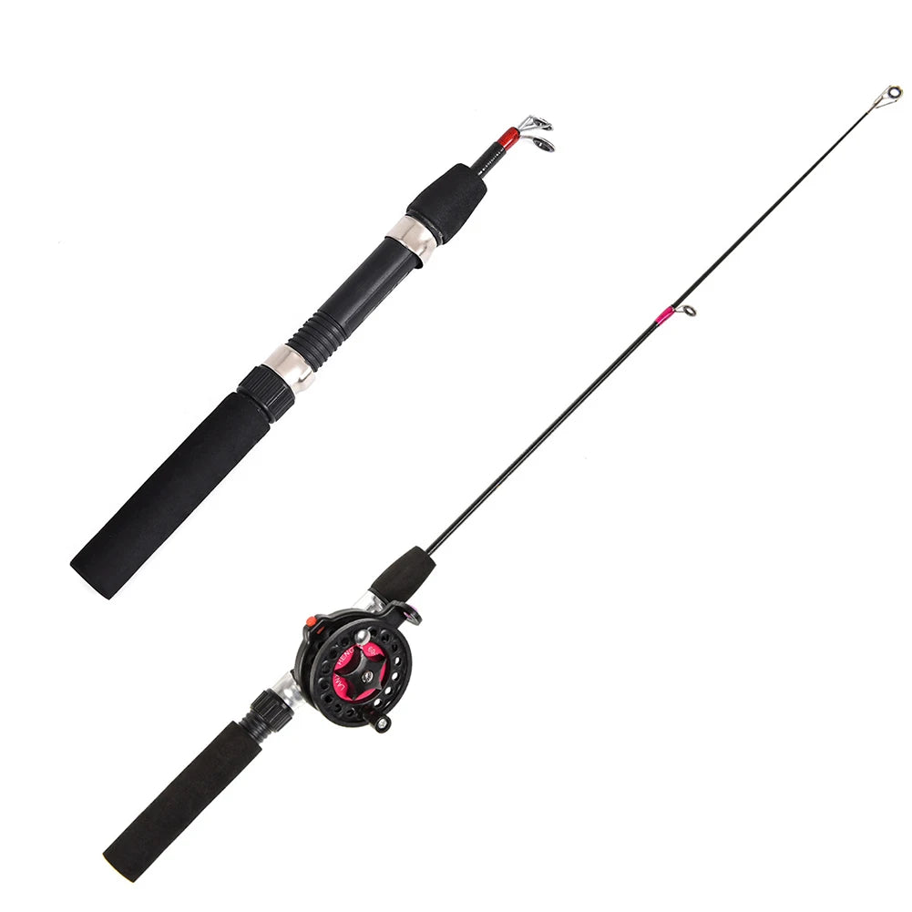 Ice Winter Fishing Rod with Reel Combo 62cm Ultralight Mini Telescopic Ice Fishing Rods Outdoor Feeder Fishing Pole Wheel Set