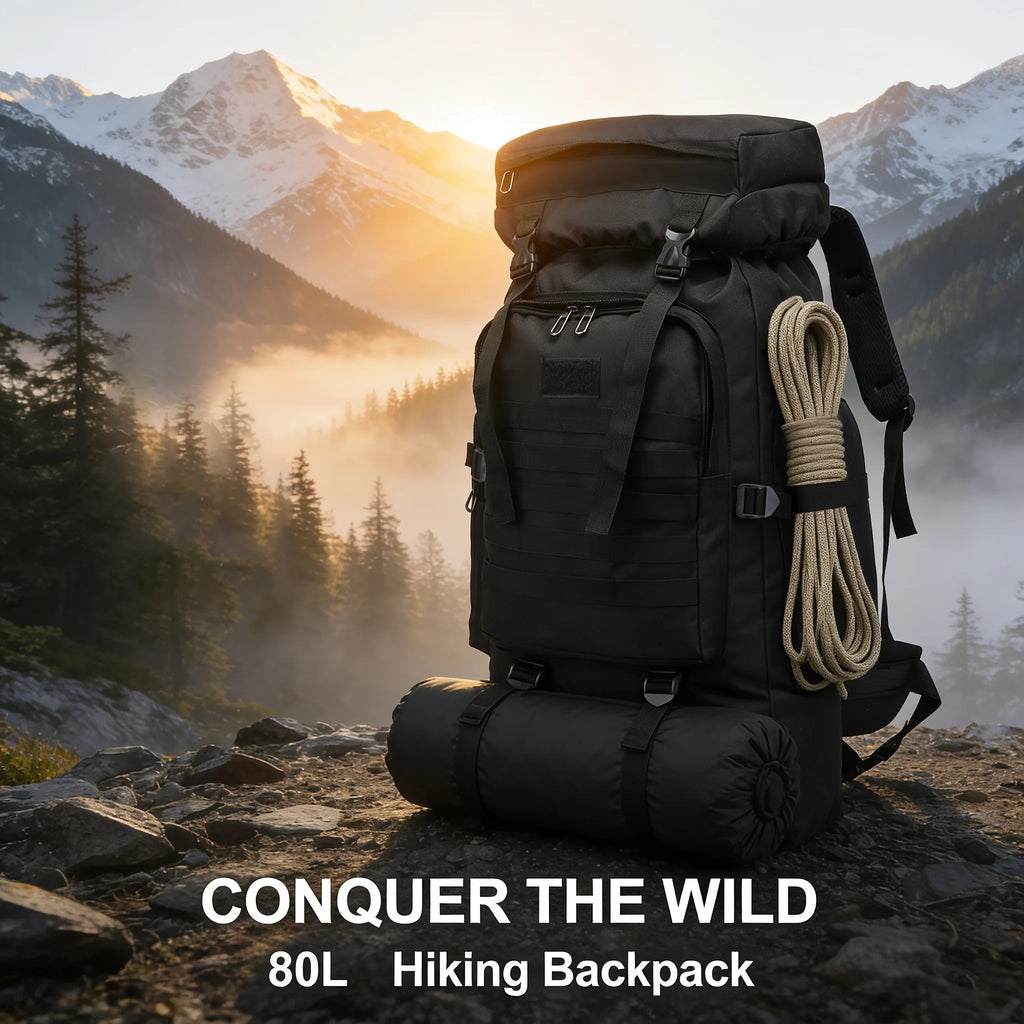 Men’s Backpack for Mountain Climbing Heavy Duty Double‑Shoulder Travel Bag with Removable National Flag Patch Accessory
