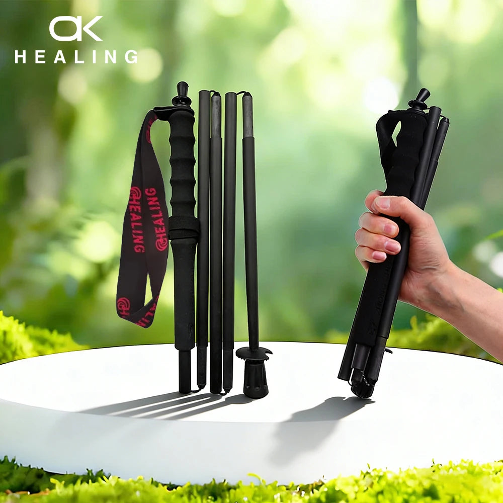 2PC Carbon Fiber Foldable 5 Section Ultra Light 110g Trekking Poles Fixed Length 110 120 130cm Walking Canes for Hiking Camping City Running Travel Lightweight Portable Gear