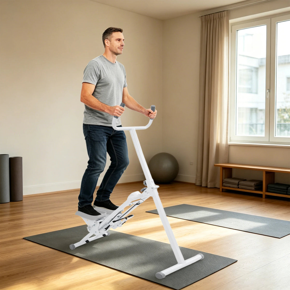Stair Stepper Folding Step Machine with Handle Low Impact Climber 3 Level Adjustable Pedals and Resistance Bands for Home Gym Cardio Workout