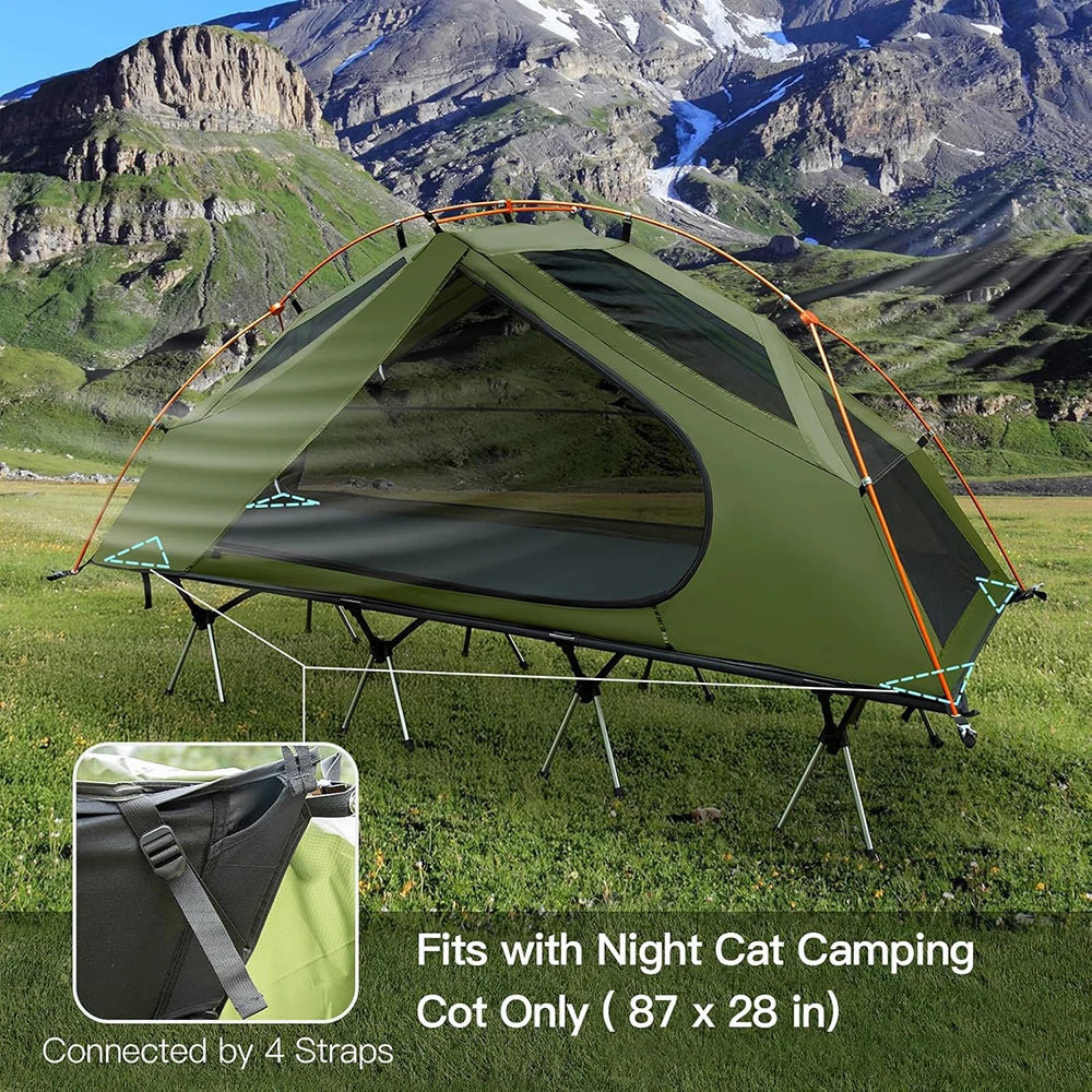 Elevated Camping Cot Tent with 16 Legs Heavy Duty Off Ground Tent for 1 Person Rainfly Quick Setup for Fishing Hunting Beach