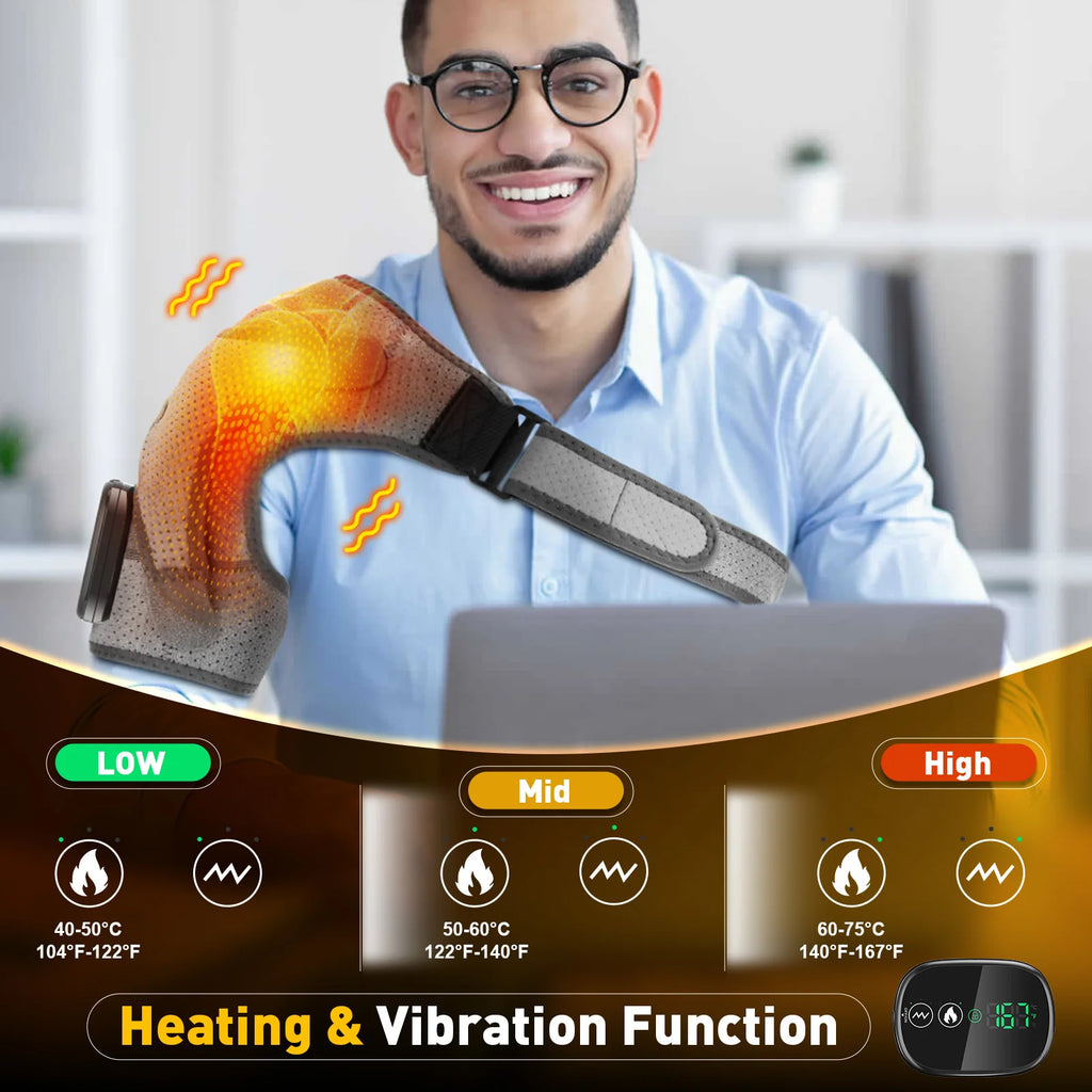 Heating Vibration Massager Shoulder Pad Red Light Hot Compress Neck & Shoulder Support with 3‑Speed Massage and 5000mAh Battery
