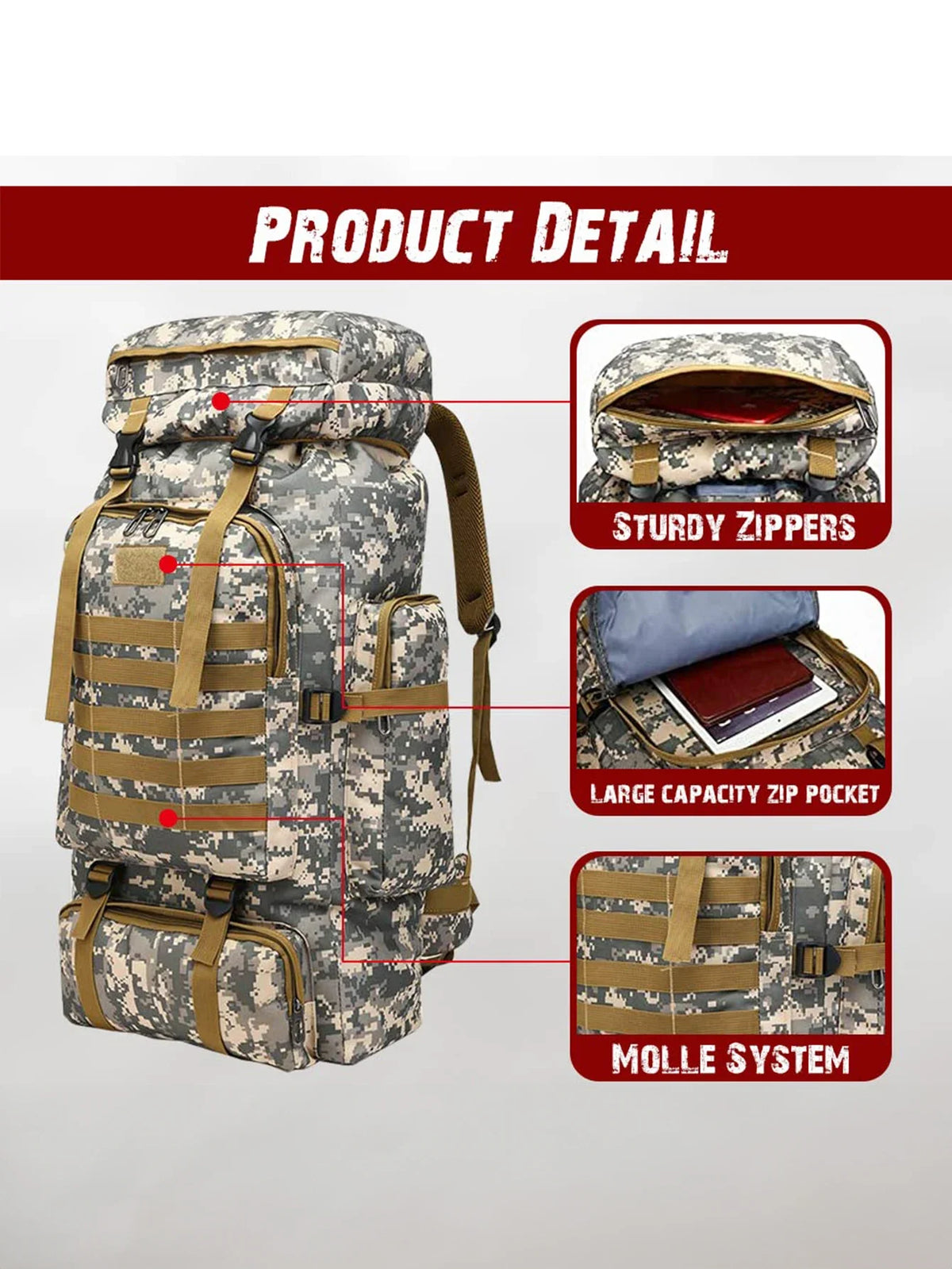 Large 80L 100L Mountaineering Backpack for Hiking Camping Travel and Tactical Outdoor Use