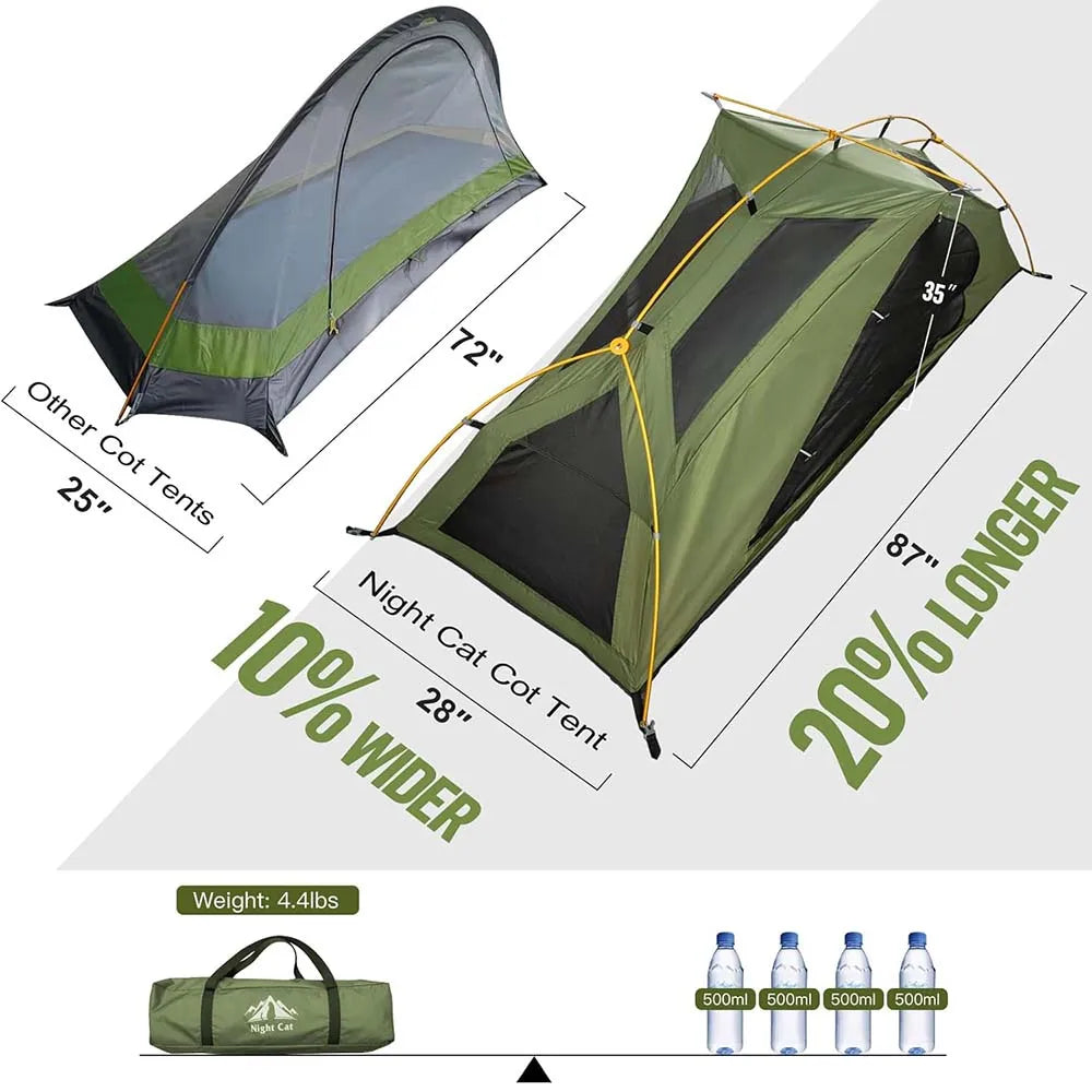 Elevated Camping Cot Tent with 16 Legs Heavy Duty Off Ground Tent for 1 Person Rainfly Quick Setup for Fishing Hunting Beach