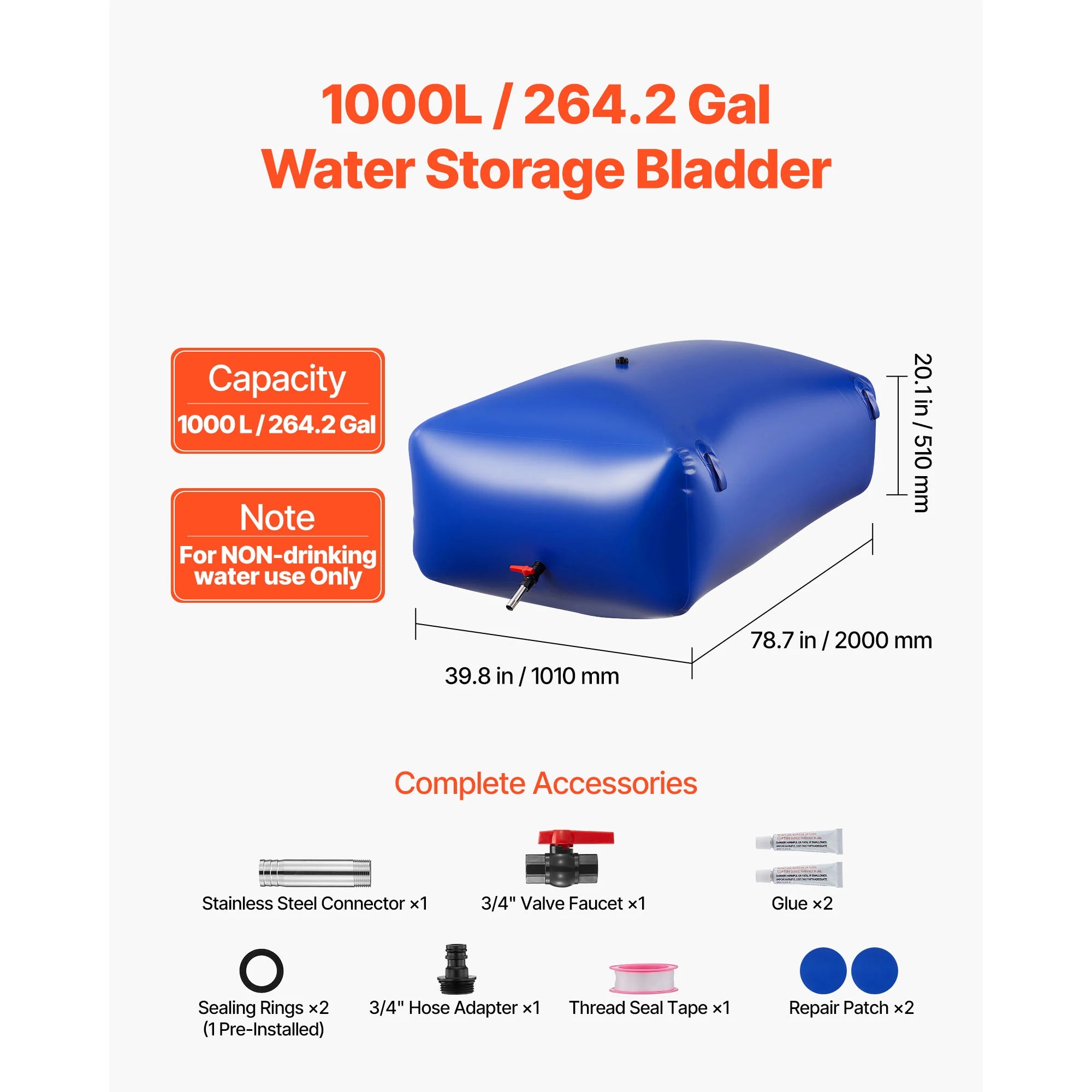 Water Storage Bladder TPU Soft Water Bag Portable Collapsible Water Storage Container for Camping and Outdoor Irrigation