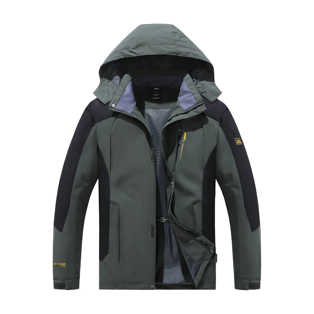 Men’s Spring Autumn Outdoor Water Repellent Jacket Windproof Wear Resistant Detachable Hood for Camping Fishing Mountaineering Hiking