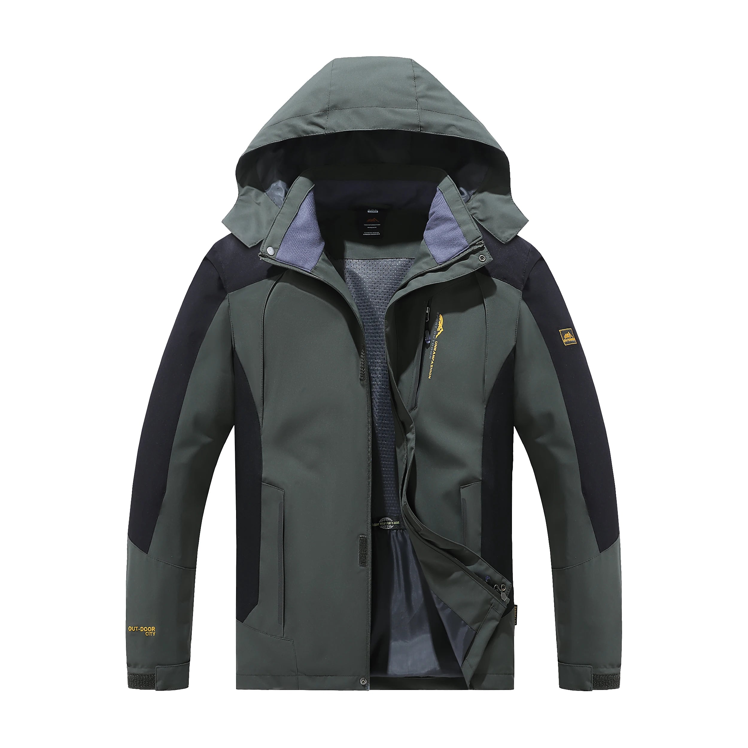 Men’s Spring Autumn Outdoor Water Repellent Jacket Windproof Wear Resistant Detachable Hood for Camping Fishing Mountaineering Hiking