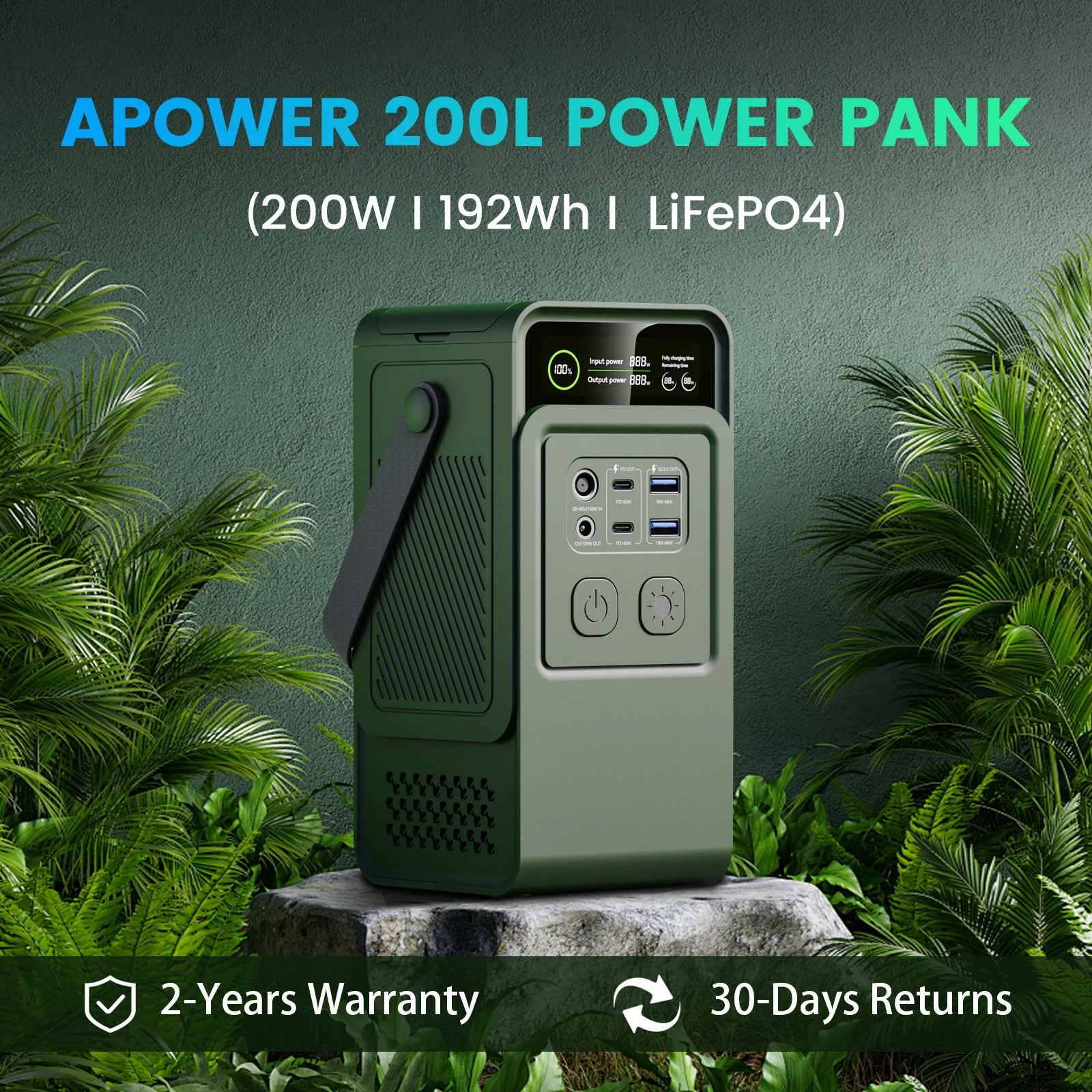 200W Power Station Camping 192Wh Lifepo4 Power Bank 60000mAh Portable Charger Battery Emergency Power USB Type C Port