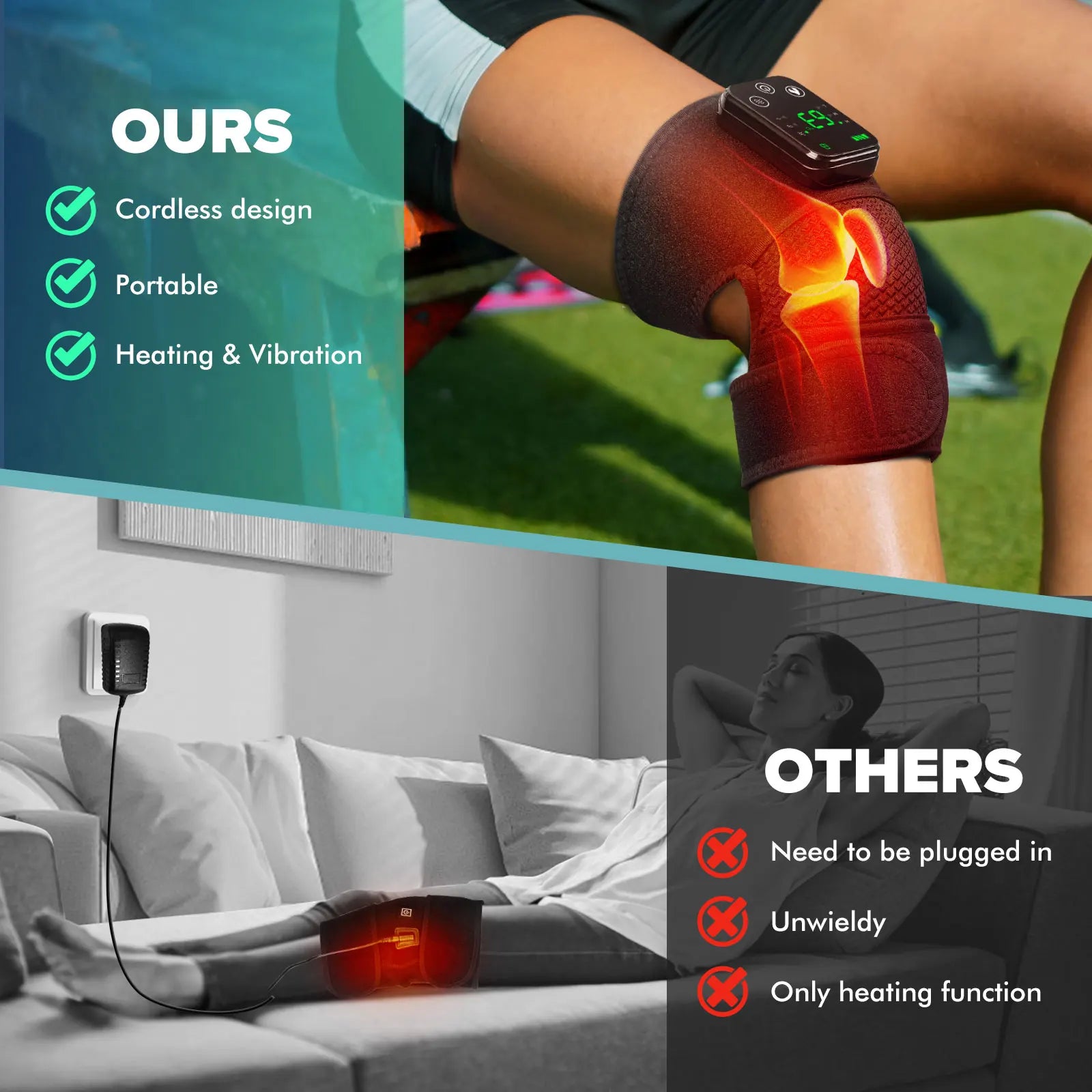 Knee Heating Massager Joint Physiotherapy Pad Hot Compress Vibration Massage 3‑in‑1 Knee Elbow Shoulder Support with 4000mAh Battery