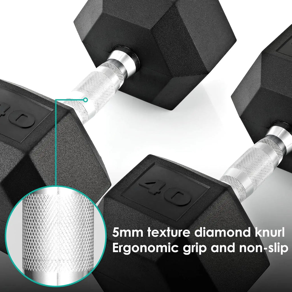 Rubber‑Coated Cast Iron Hex Dumbbells — 30–75 lb Hand Weights, 2‑Piece Set for Home & Gym Training