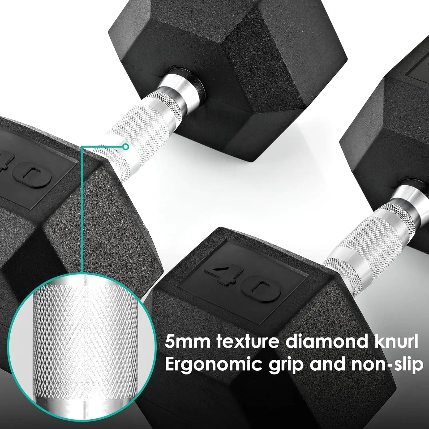 Rubber‑Coated Cast Iron Hex Dumbbells — 30–75 lb Hand Weights, 2‑Piece Set for Home & Gym Training