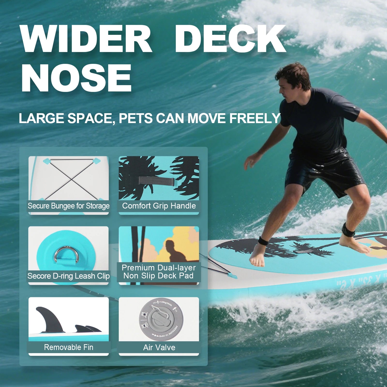 Portable Inflatable Stand Up Paddle Board, 10'6" × 32" × 6", Premium PVC, Full Kit for Adults and Youth