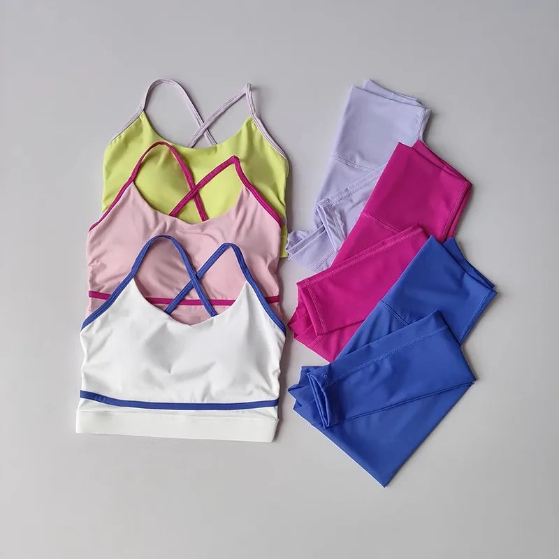 Women Yoga Set Workout Set 2 Piece High Waist Yoga Leggings Sports Bra Gym Suit Activewear Sports Fitness Set Sports Suit