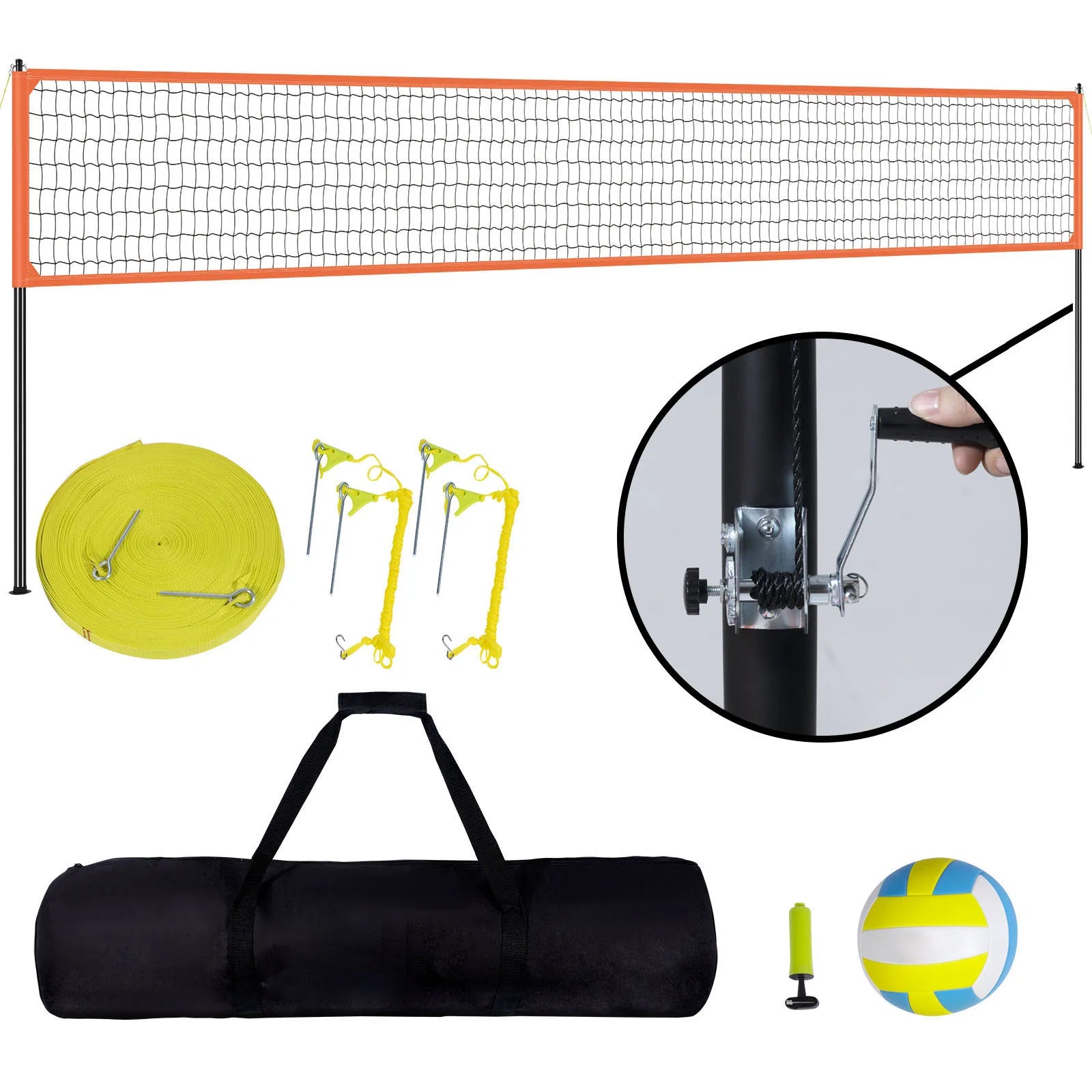 Portable Volleyball Net System Adjustable Height with Aluminum Poles Complete Set with Pump and Carry Bag
