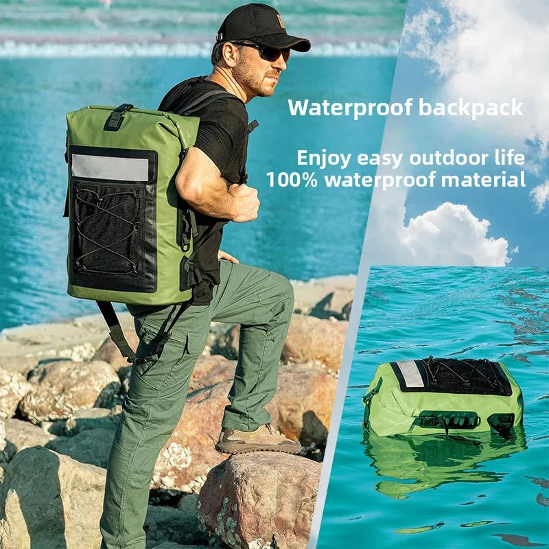35L Waterproof Dry Bag Backpack Roll Top Bag Pocket for Outdoor Water Sports Beach Camping