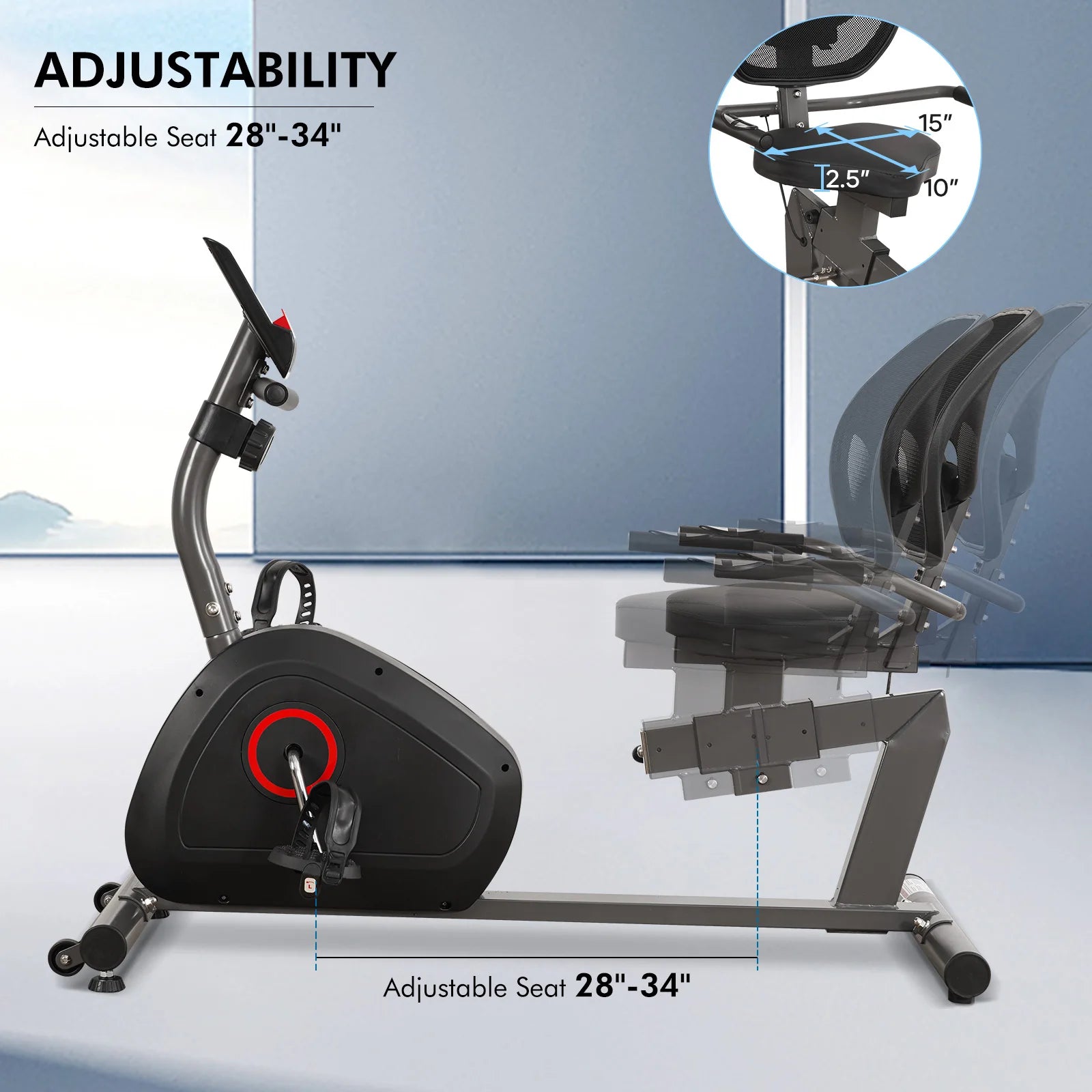 Recumbent Exercise Bike for Home Stationary Bike Quiet 8 Level Resistance with Large Comfortable Seat and Heart Rate Handles