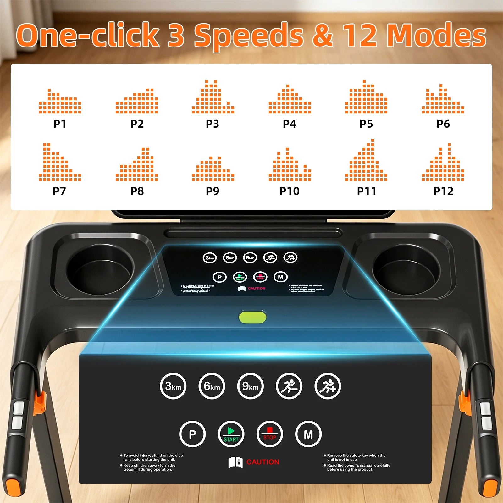 Quiet 3 in 1 Foldable Walking Pad Treadmill with 12 Percent Incline for Home 12 Preprogrammed HIIT Modes Supports up to 300 LBS Smart Treadmill with LED Display Heart Rate Sensor Bluetooth Speaker and App Connection