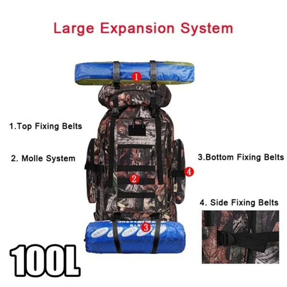 80L 100L Mountaineering Bag Climb Bag Tactical Backpack Large Outdoor Hiking Camping Travel Backpack
