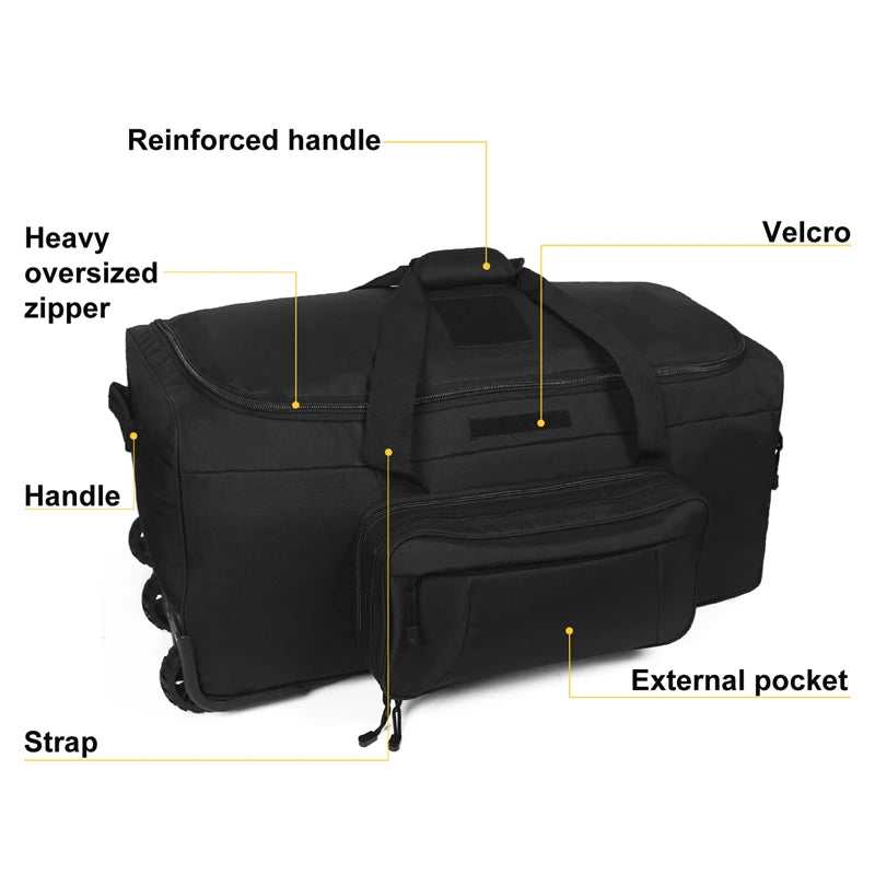 124L Large Capacity Tactical Duffel Bag, Rolling Heavy‑Duty Camping and Travel Luggage
