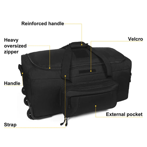 124L Large Capacity Tactical Duffel Bag, Rolling Heavy‑Duty Camping and Travel Luggage