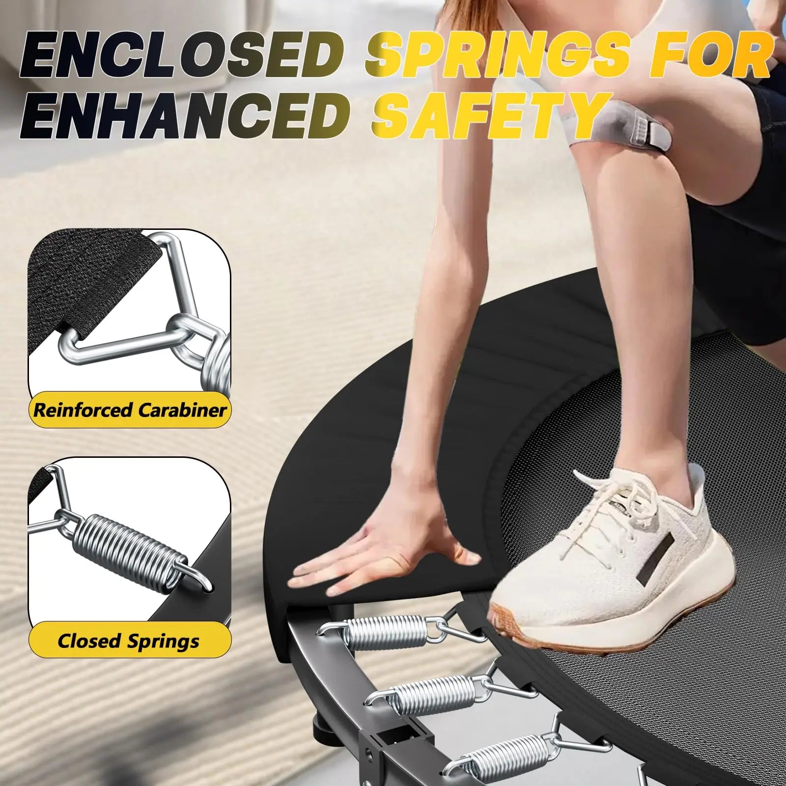 Rebounder Trampoline for Adults 40in Foldable Mini Fitness Trampoline with Adjustable U Bar Handle and 350lb Capacity