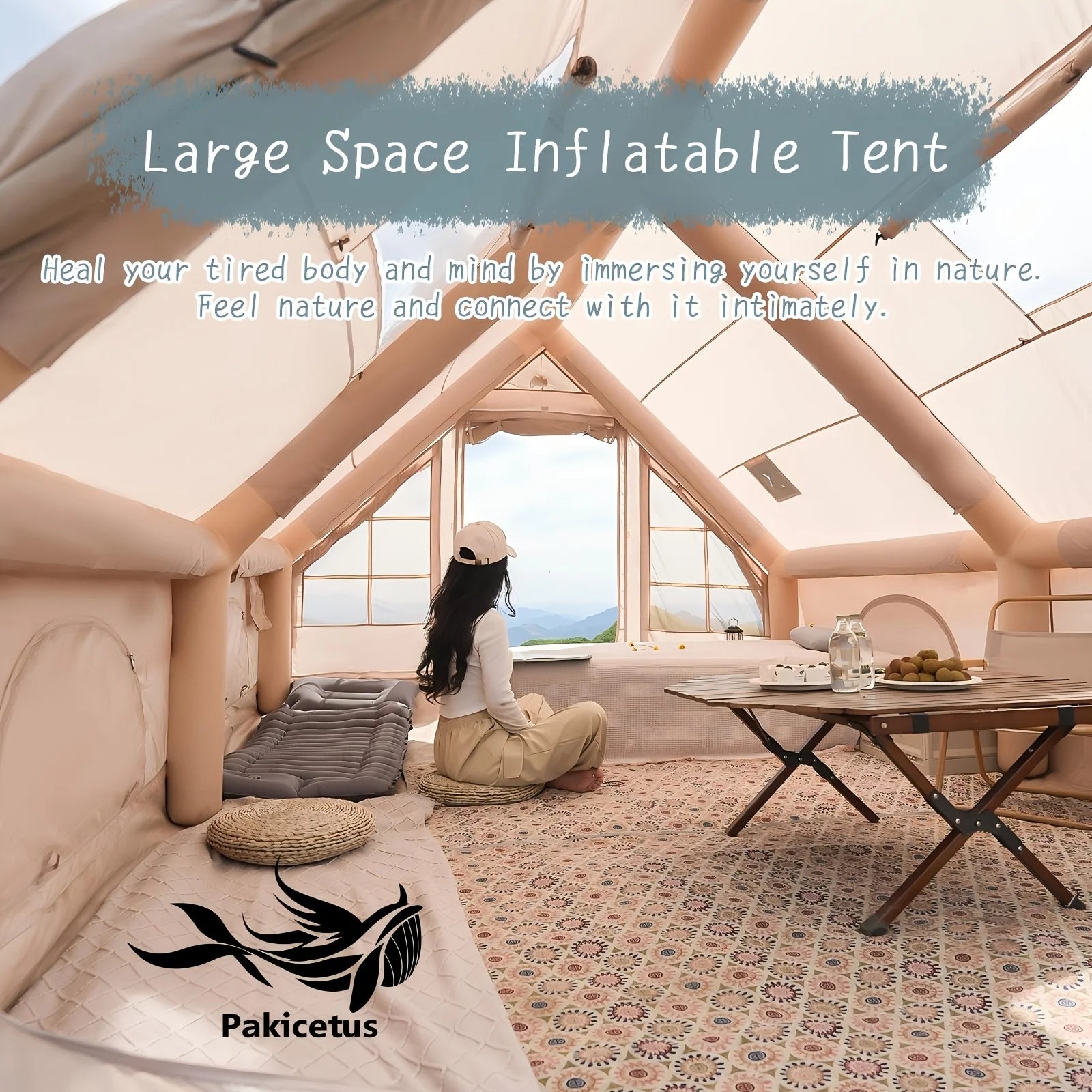 Large Inflatable Camping Tent with Skylight Quick Air Flow and Breathable Mesh Design Summer Glamping Hot Tent