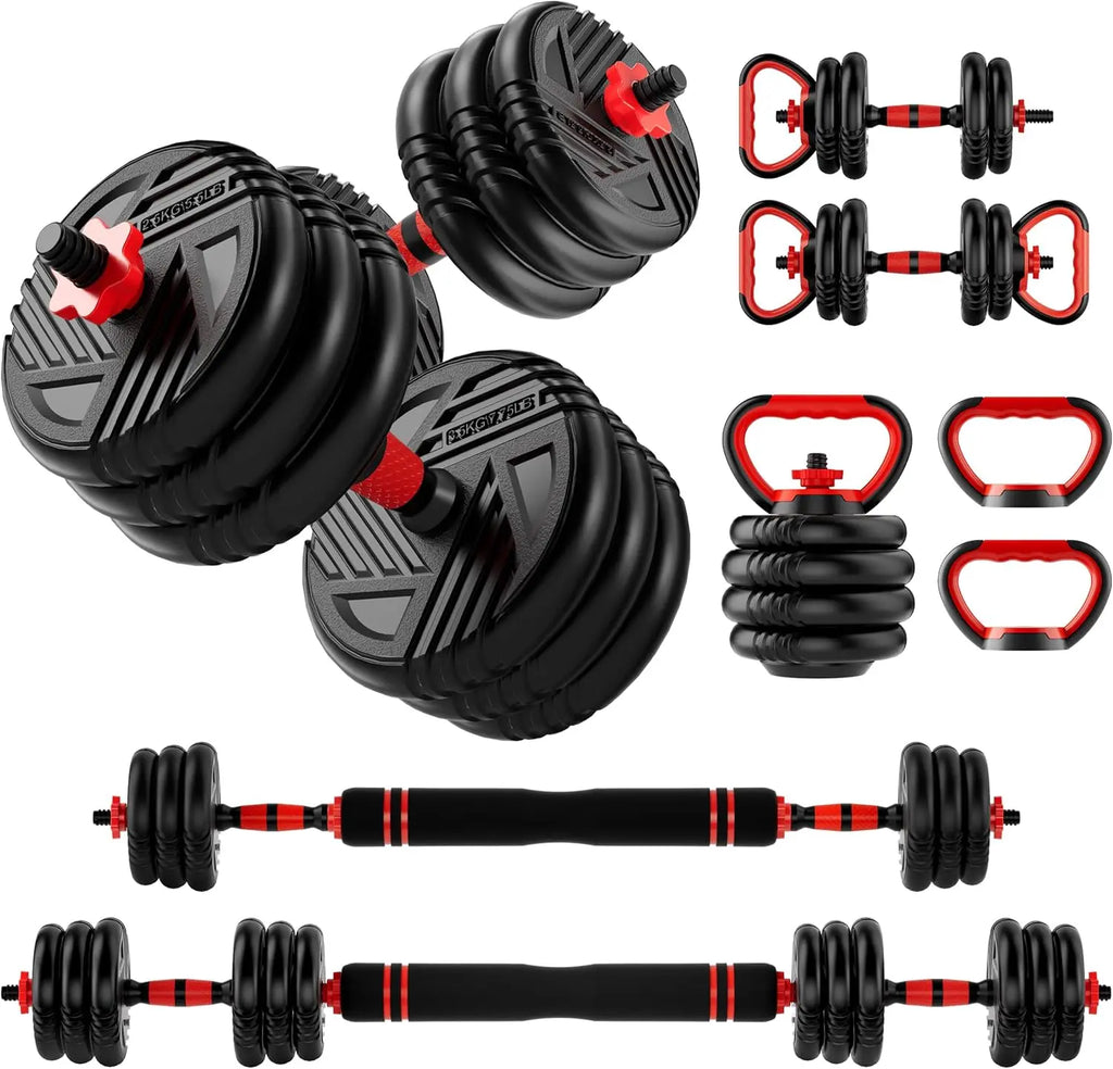 Multi‑Function 5‑in‑1 Adjustable Dumbbell Set — 10–90 lb Weights, Barbell & Kettlebell Conversion for Home Training