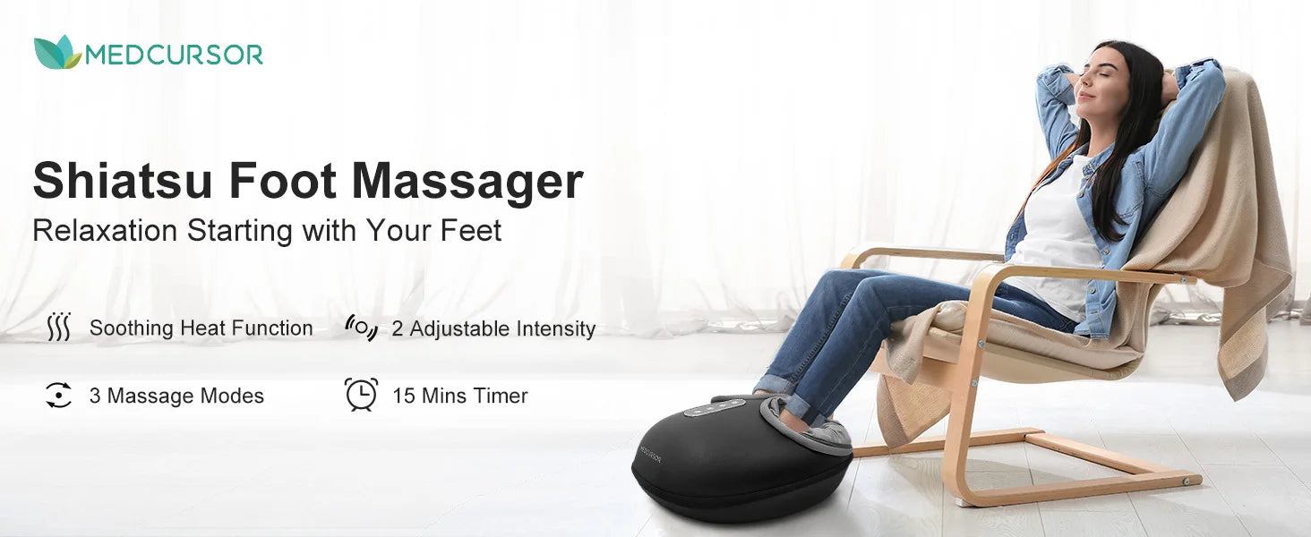 Foot Massager with Heating Therapy, Shiatsu Deep Kneading Roller for Muscle Relaxation and Pain Relief, Electric Foot Massage Machine