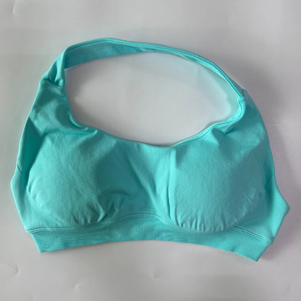 Women’s Yoga Bra Halter Neck Strap Open Back Medium Support Fitness Crop Top for Gym and Yoga