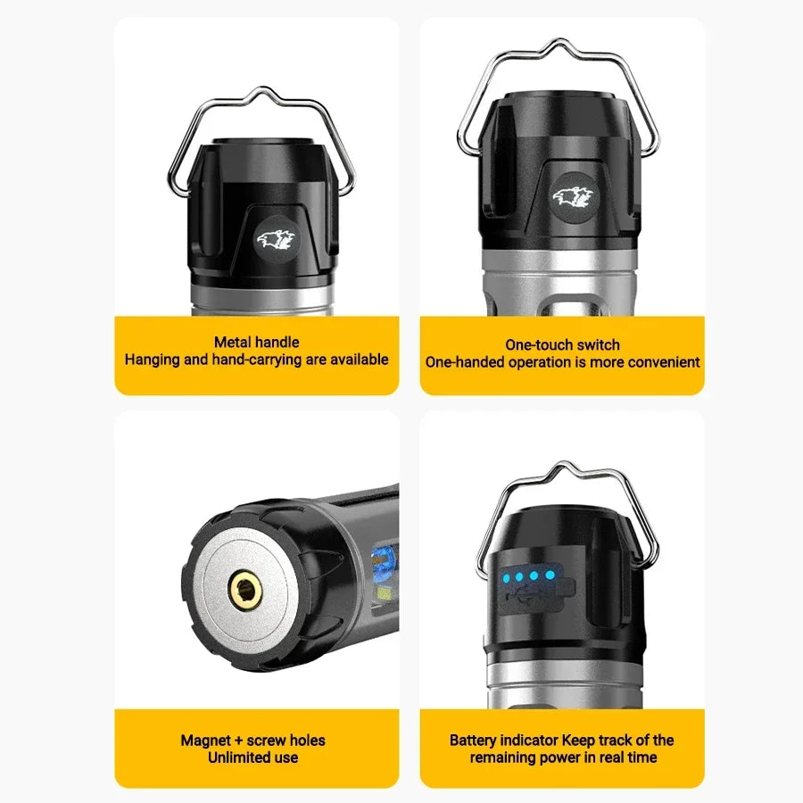 Camping Light Lightweight Handheld Torch 5 Lighting Modes Rechargeable Tent Lamp for Patio Climbing with 8 Light Filaments