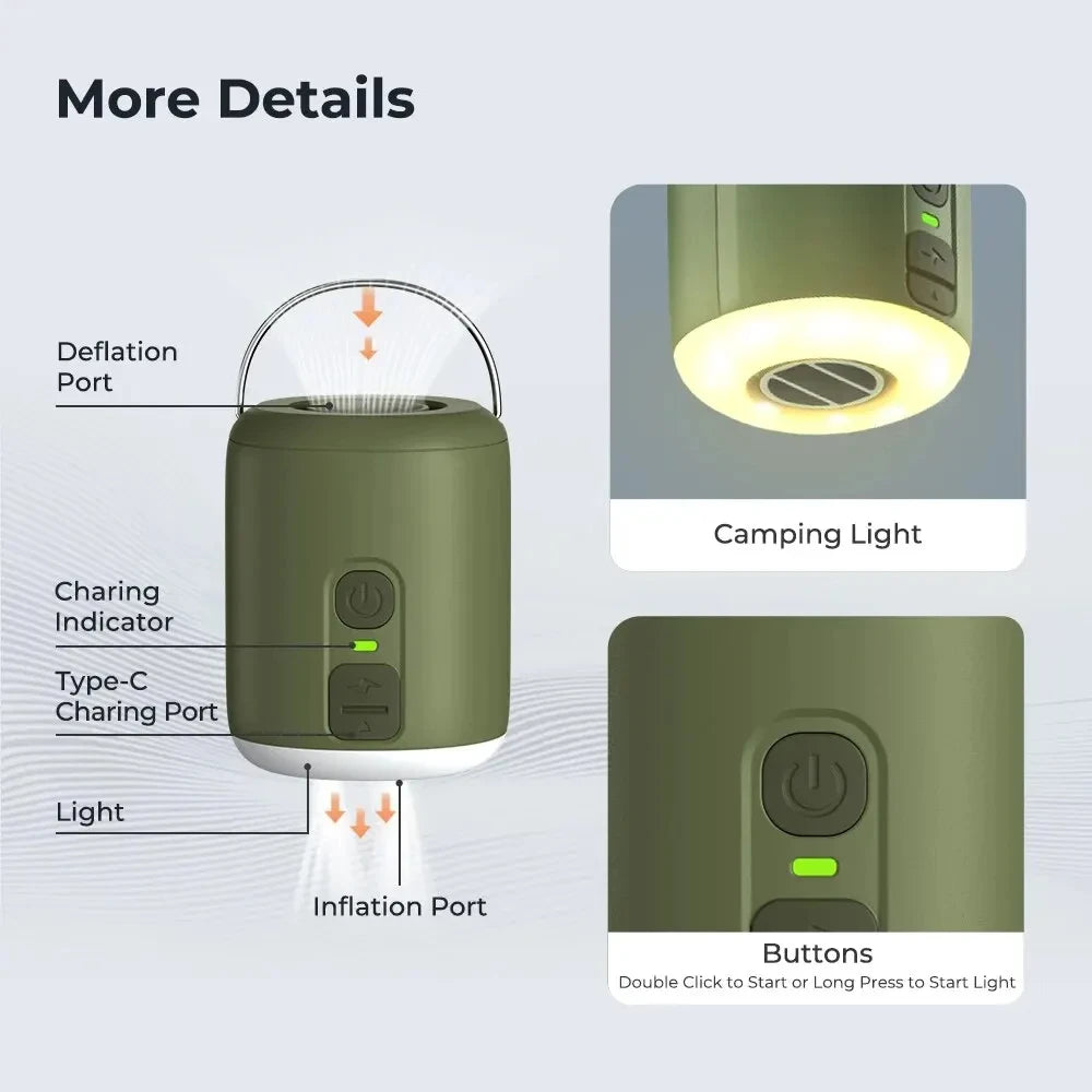 Air Pump with Camping Lantern for Inflatable Air Mattress/Sleeping Pads