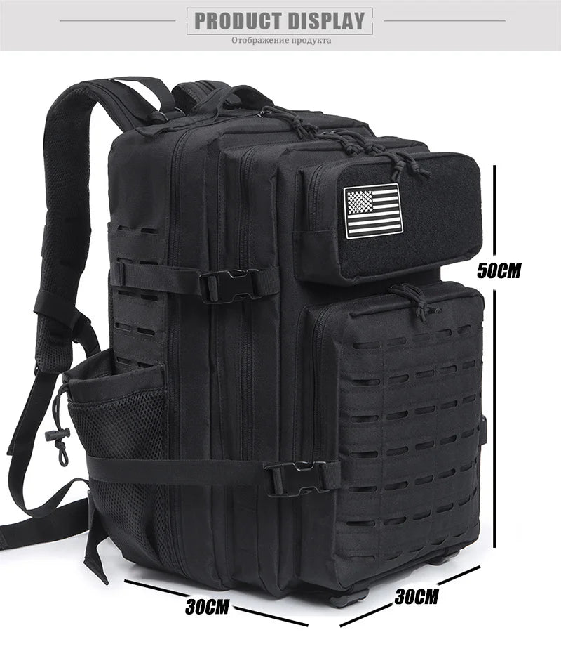 45L Tactical Backpack Survival Bag Hunting MOLLE Backpack Gym Men EDC Outdoor Hiking Rucksack with Bottle Holder