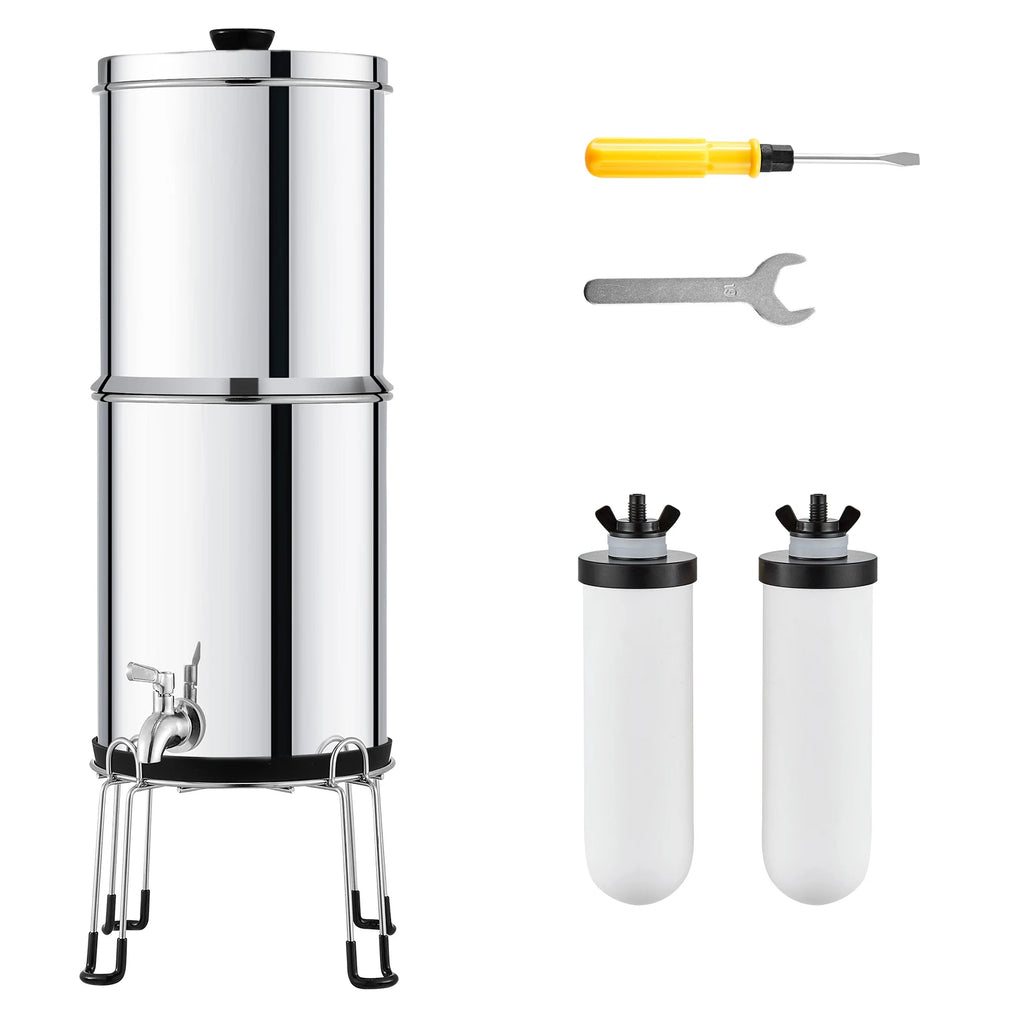Gravity‑Fed Water Filter System 2.25G 304 Stainless Steel Countertop Water Filtration System with 2 Carbon Filters
