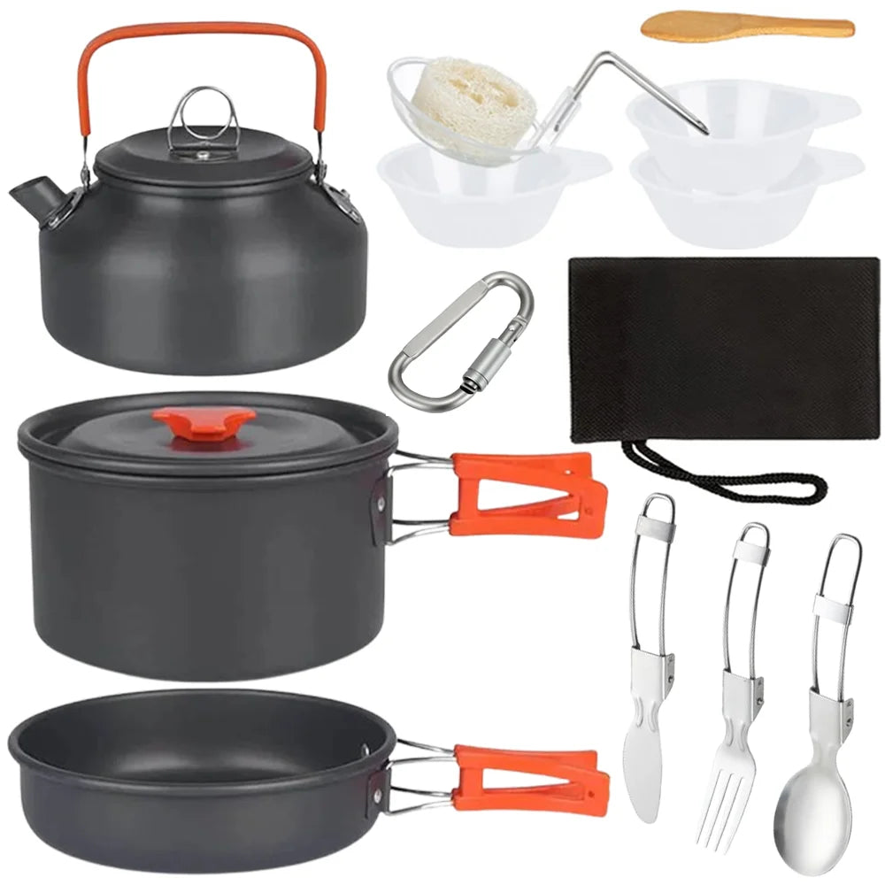 Outdoor Camping Cookware Set Aluminum Alloy Non Stick Pot Nested Pack Convenient to Carry