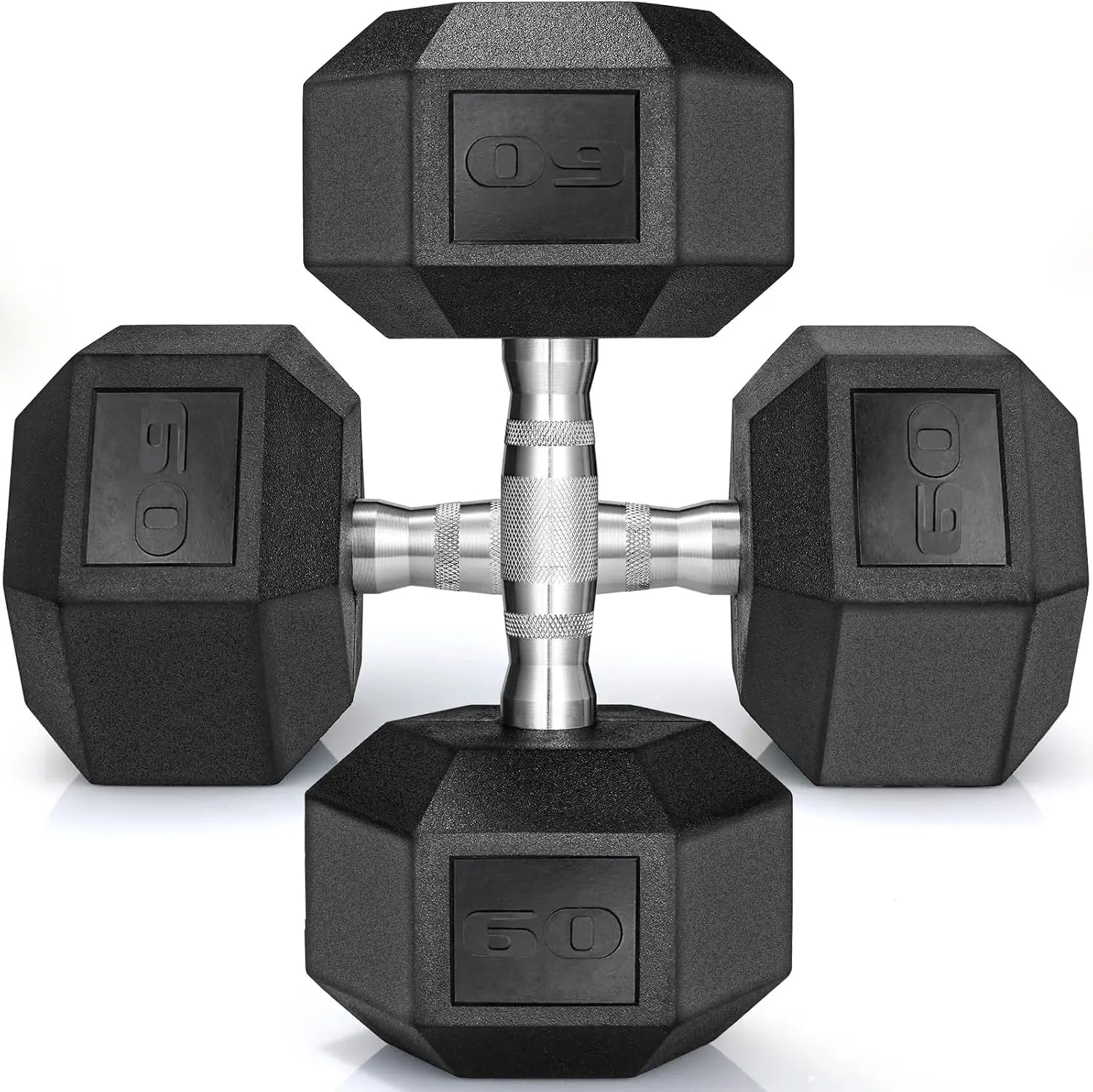 Rubber‑Coated Cast Iron Hex Dumbbells — 30–75 lb Hand Weights, 2‑Piece Set for Home & Gym Training