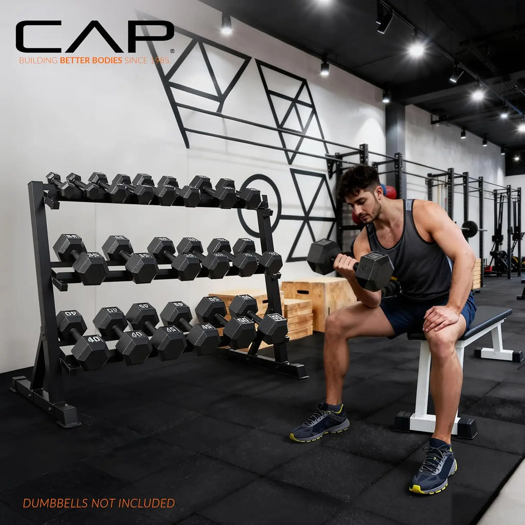 2‑Tier Dumbbell Rack for Home Gym Heavy‑Duty Steel Weight Storage for Hex Dumbbells Holds 5–75 lb Pairs