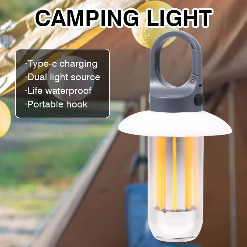 Camping Light Lightweight Handheld Torch 5 Lighting Modes Rechargeable Tent Lamp for Patio Climbing with 8 Light Filaments