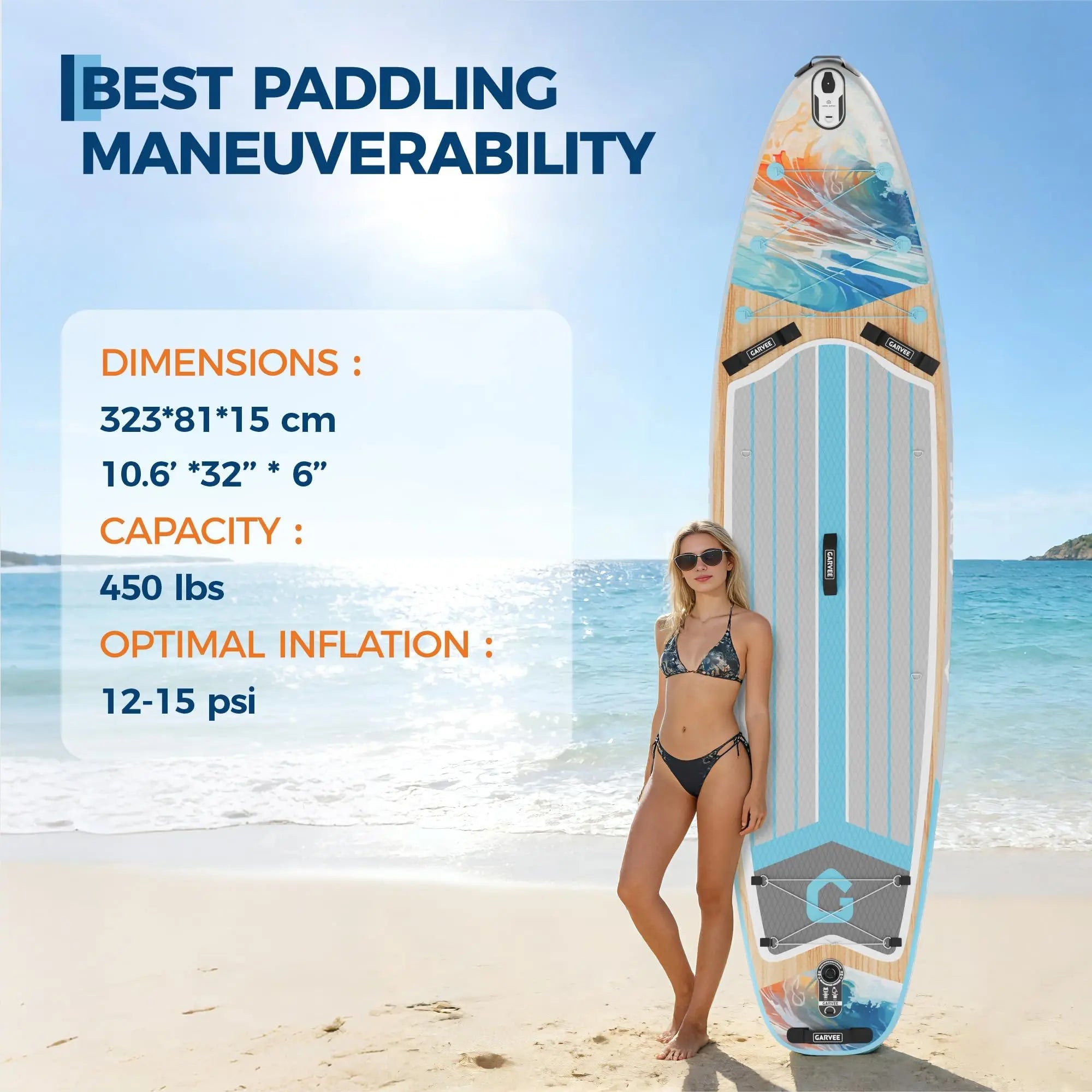 Inflatable Paddle Board, Stand Up Inflatable SUP with Premium Accessories, High‑Capacity Design, Large Paddle Included