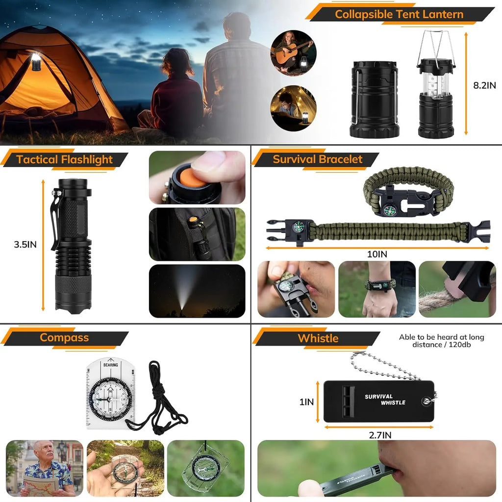 250 Piece Survival Kit with First Aid Tactical Gear Emergency Tent and Crossbody Bag for Outdoor Adventure and Gifts